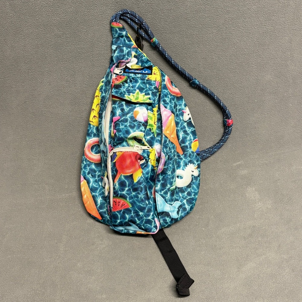 KAVU Mini Rope Sling Bag Unisex OS Blue Float Riot New Pool Party Print 9191-862